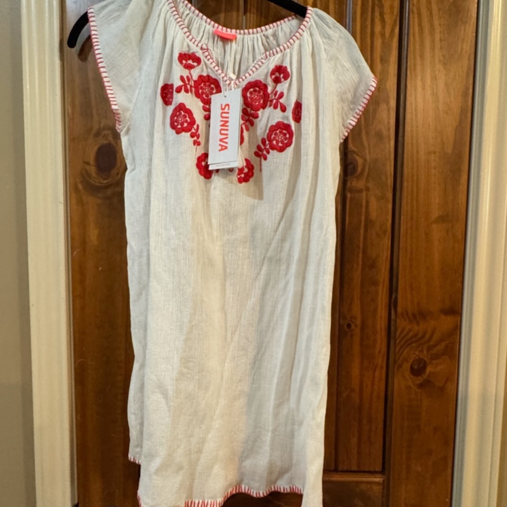 NWT Sunuva Girl’s White and Red Poppy Mexicana Embroidered Dress
